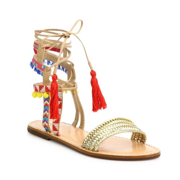 Schutz Lannister Embroidered Lace-up Sandals - Picture 1 of 12
